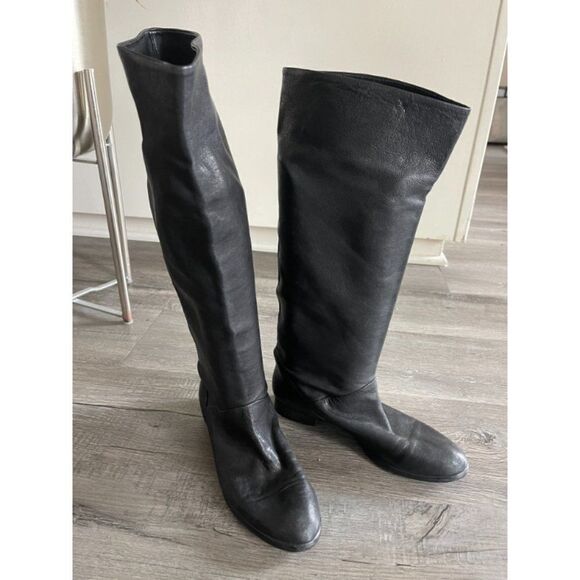 J. Crew Booker Moto Boots Extended Calf Vintage Black Leather Sz 8 Fall Trends - Picture 1 of 16